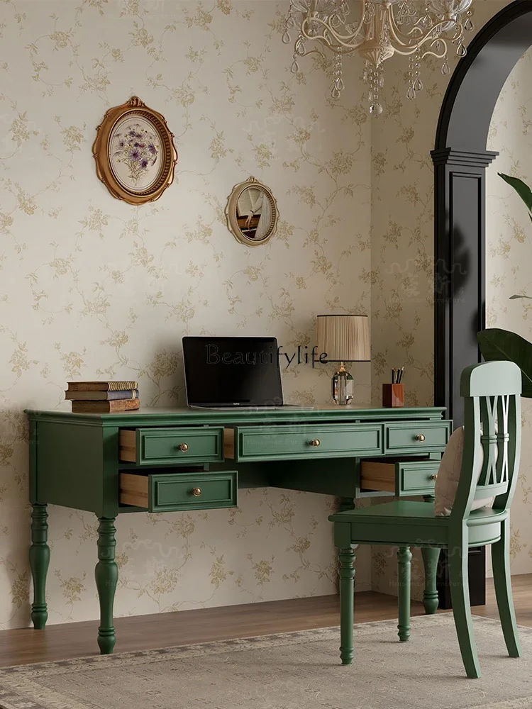 

yj5 Vintage Style Two-in-One Office Desk Solid Wood Computer Living Room Writing Desk Simple Home Use