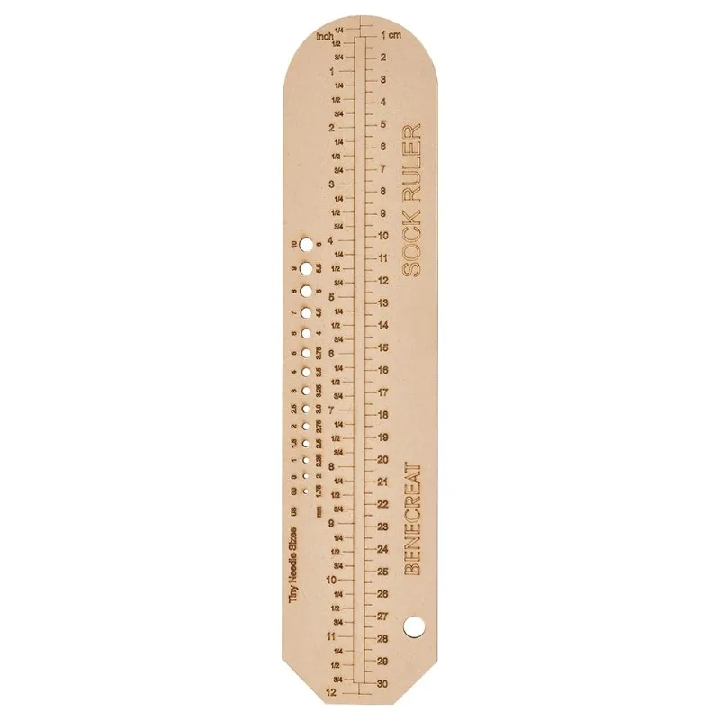 Wooden Crochet Ruler, 12.2x2.7 inch Stocking Knitting Molds Hand Knit Sock Form for Socks, Knitwear, Knitwear, 3mm Thick