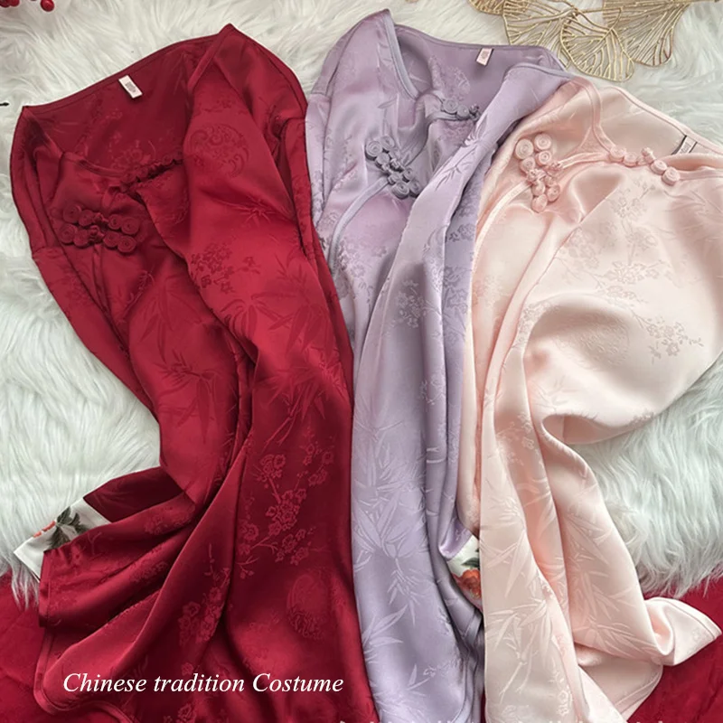 Chinese Style Pajamas Set Female Homewear Vintage Button Down Sleepwear Long Sleeve Shirt&pants 2Pcs Trousers Suit Loungewear