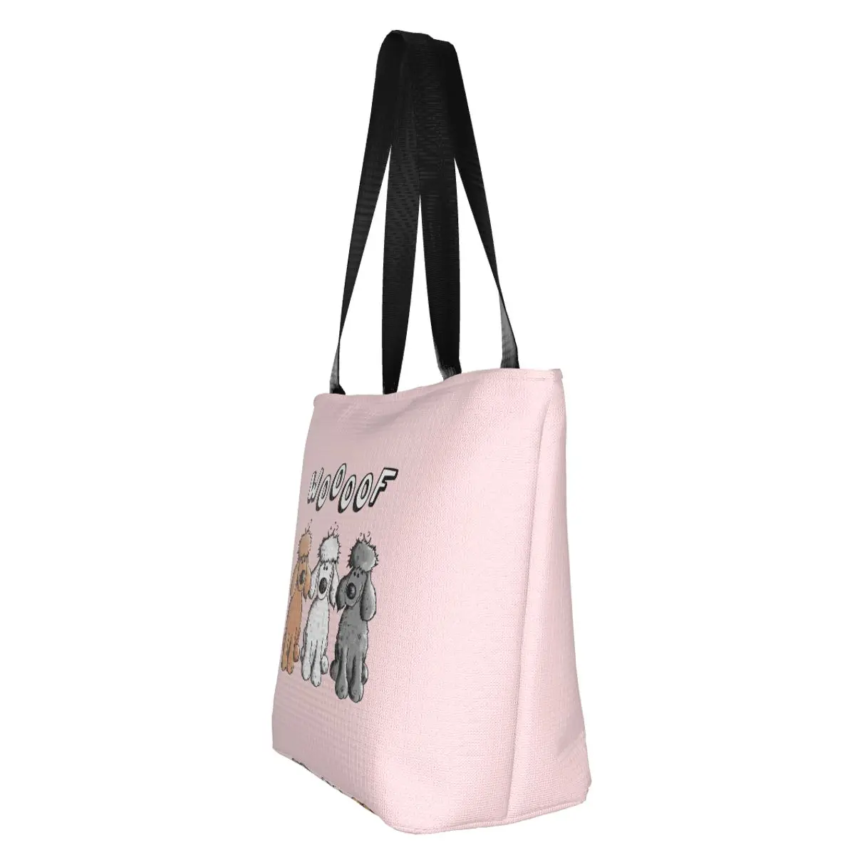 Funny Printed Woof Poodles Shopping Tote Bags Recycling Canvas Shoulder Shopper Cartoon Poodle Dog Handbag