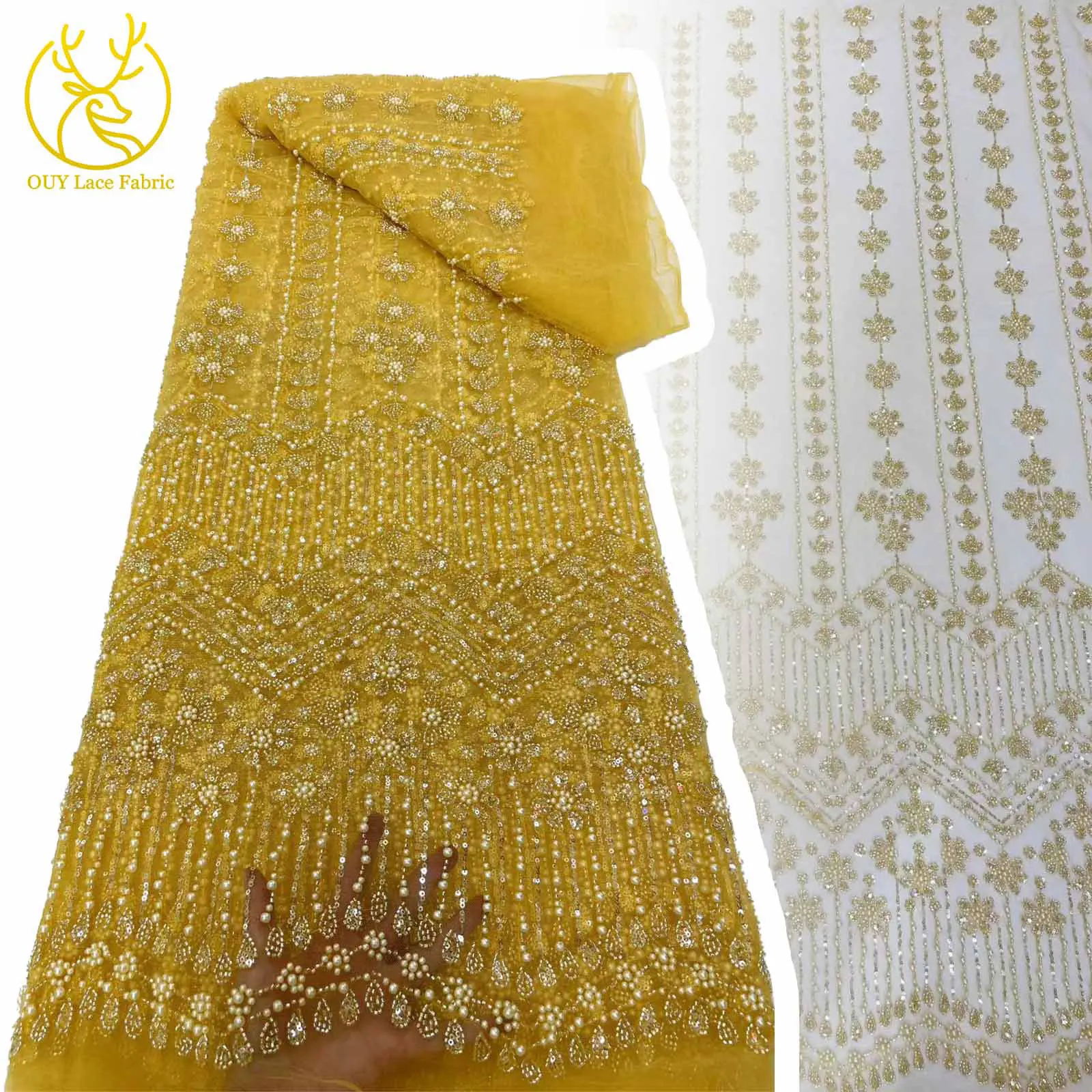 

Luxury French Mesh Beaded Lace Fabric 2025 High Quality Sequins Embroidery Tulle African Fabrics Women's Party Dresses Sewing