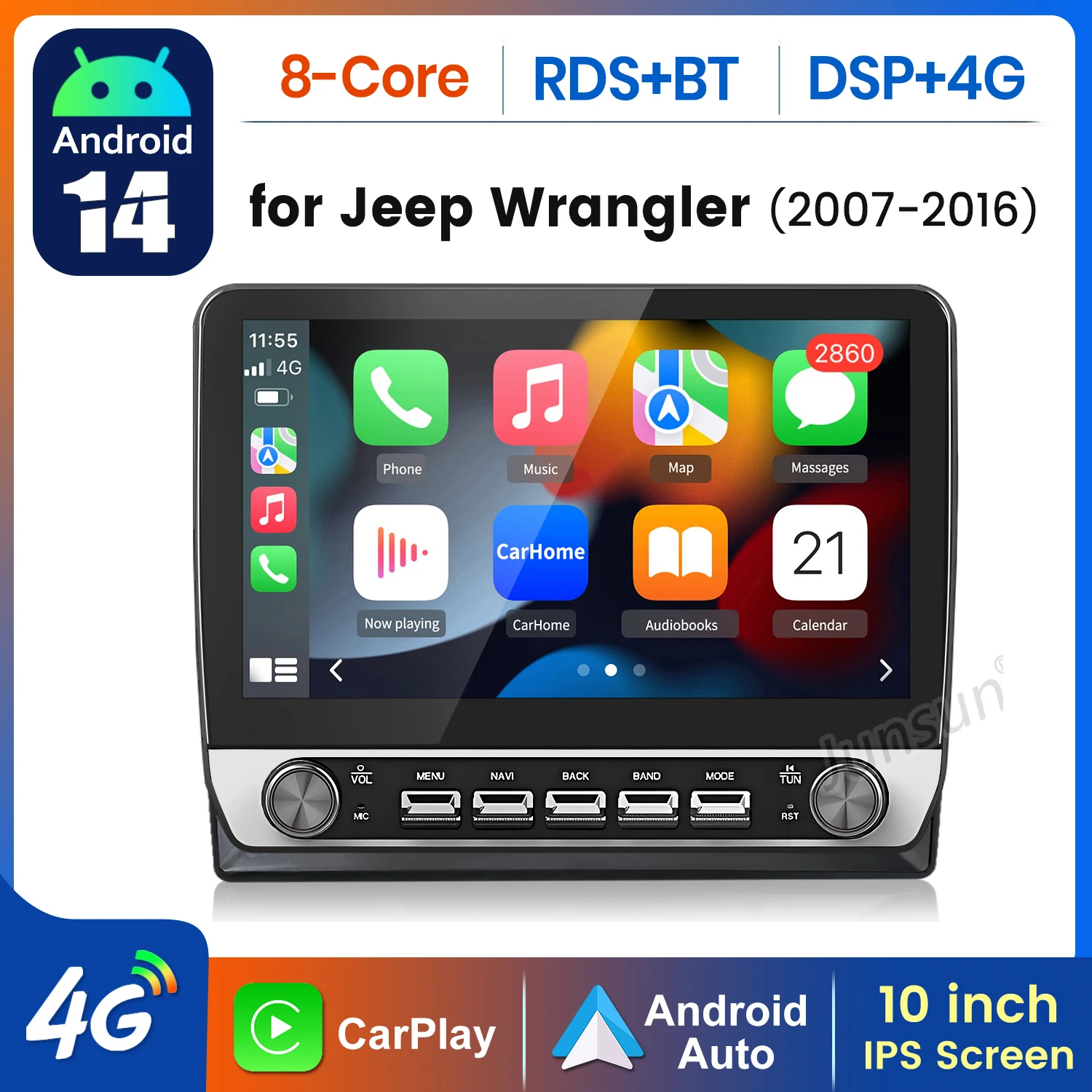 AWESAFE 10 "زر CarPlay اللاسلكي لأجهزة Apple Android راديو السيارة التلقائي لسيارة جيب رانجلر 2007-2018 دودج رام 2009-2012 ستيريو RDS