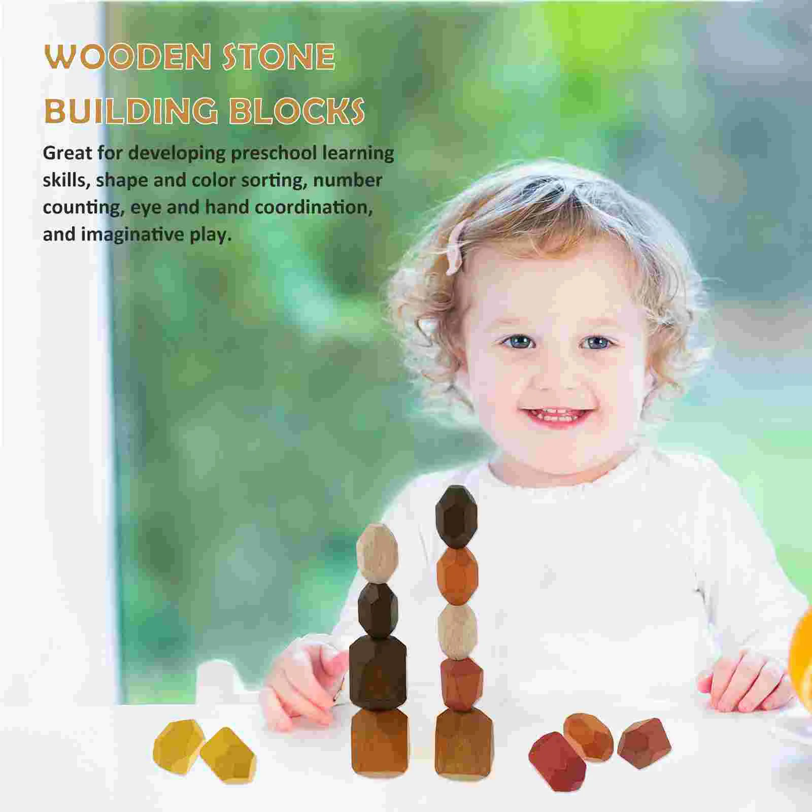 24 Pcs Blocks Cognition Playthings Preschool Toy Building Beech Stacking Wooden Game Column Toys