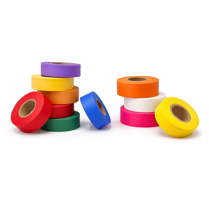 12 Rolls Flagging Tape Assorted Colors 1.5 Inch x 150ft 2 Mil Non Adhesive Marking Tape for Surveying Outdoor