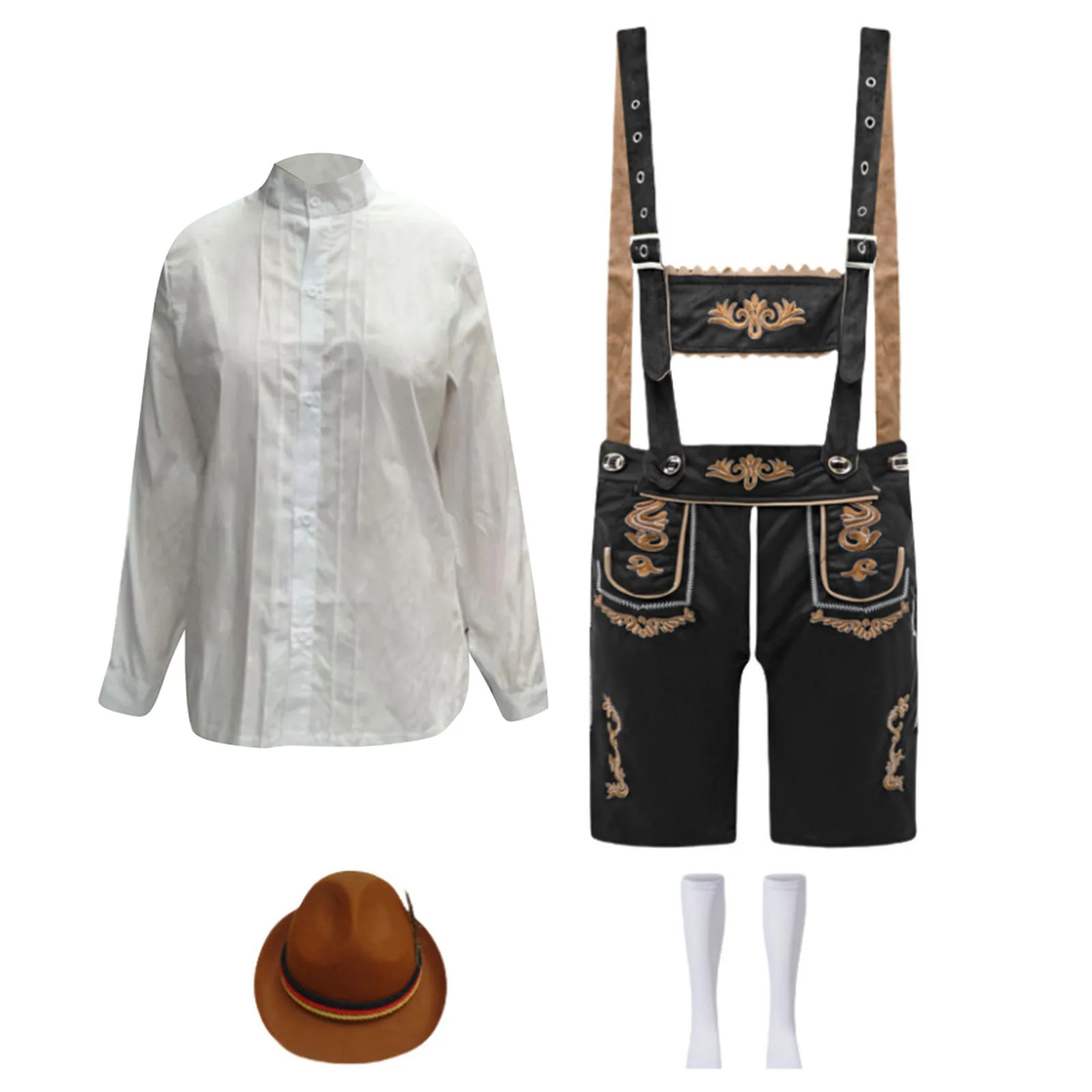 

Костюм для подростков, унисекс, немецкая одежда Октоберфеста, комбинезон в стиле ретро, белая рубашка, шляпа и белые высокие носки, комплект из 4 предметов, мужской костюм для серфинга