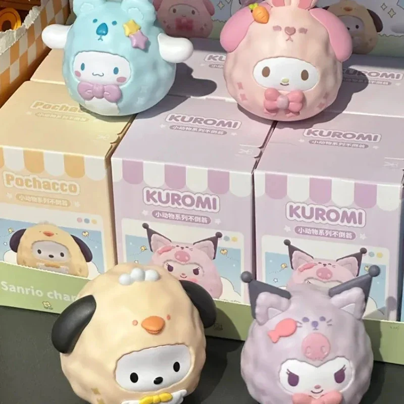 Sanrio família pequeno animal tumbler série caixa cega brinquedo kuromi melodia cinnamoroll pochacco anime figura caixa surpresa boneca presentes