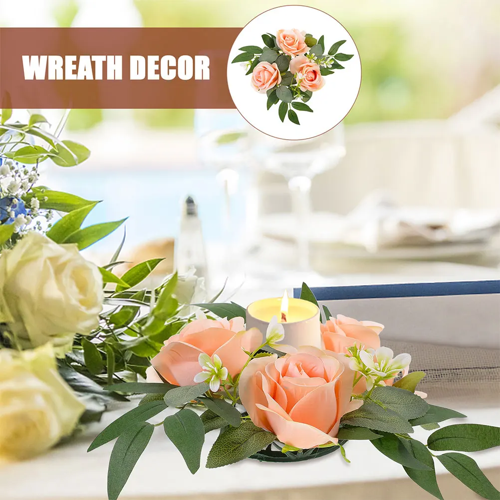

2 Pcs Simulated Rose Candlestick Wreath Wedding Floral Table Flower Artificial Flowers Rings Plastic Decorations Baby