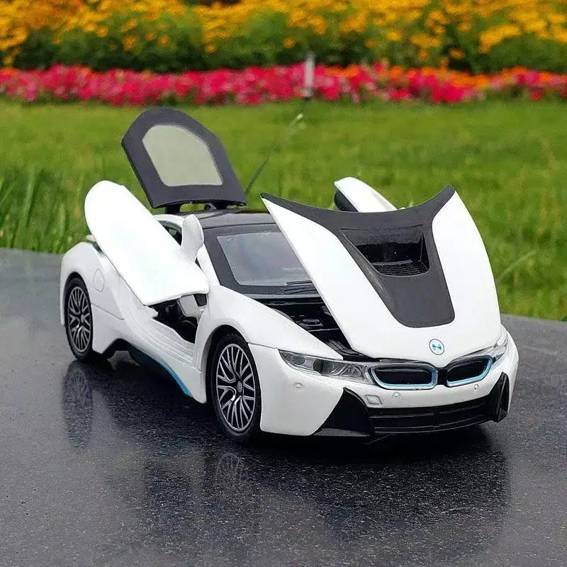 

1:22 BMW I8 Sports Car Alloy Diecast Model Car Vehicle Collection Simulation Sound & Light Toys Car Children Birthday Day Gifts