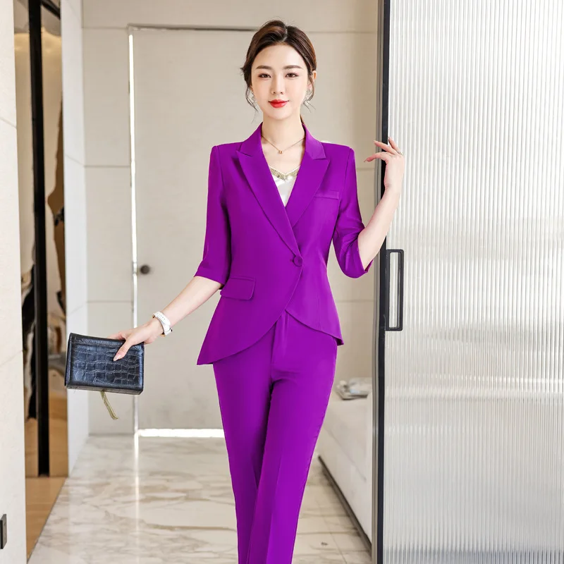 Spring Summer Formal Women Business Work Wear Suits with Pants and Jackets Coat Professional Career Blazers Outfits Plus Size