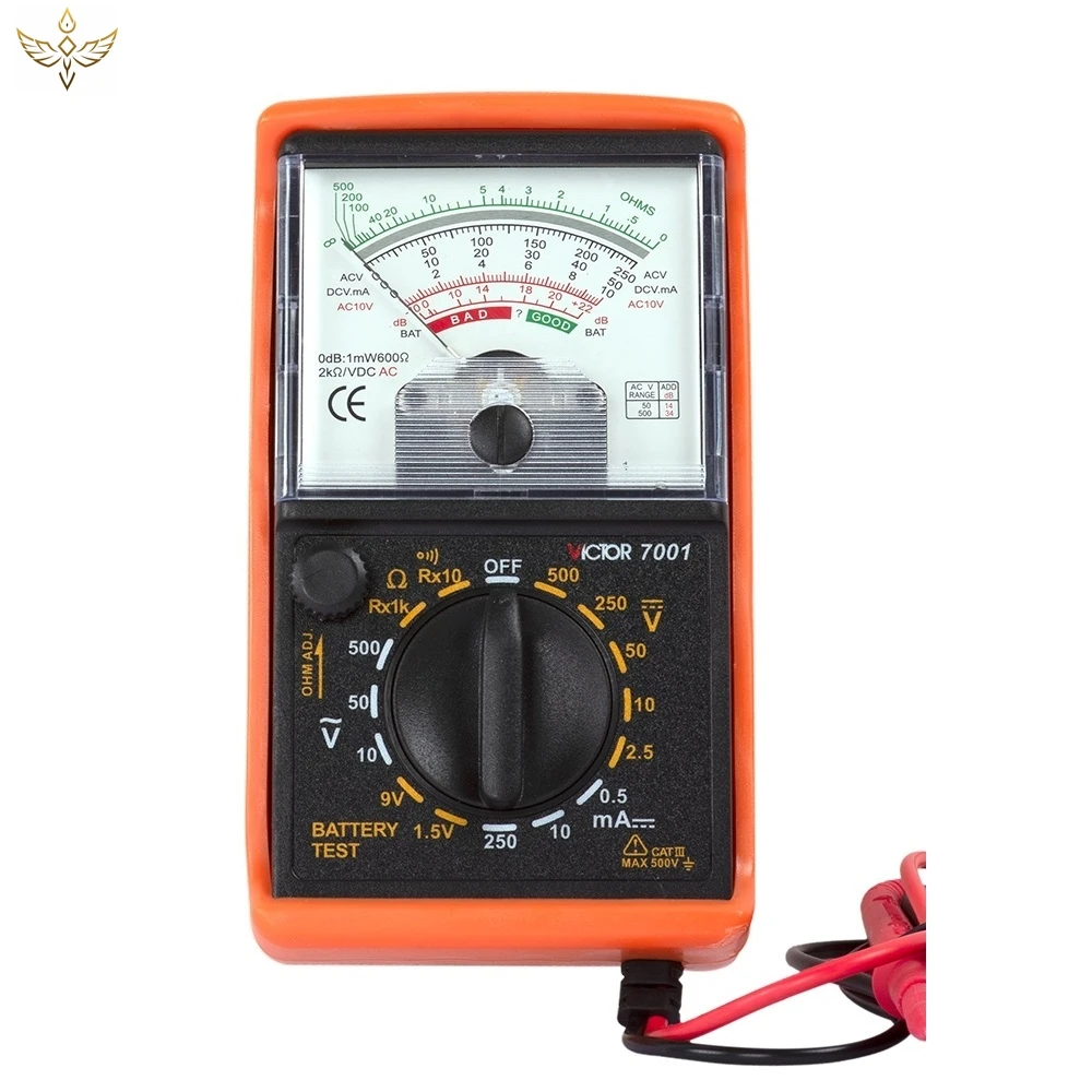 

VICTOR 7001 Black And Orange Portable AC DC 500V 250mA Analog Multimeter dB / Dry Battery Measurement Meter