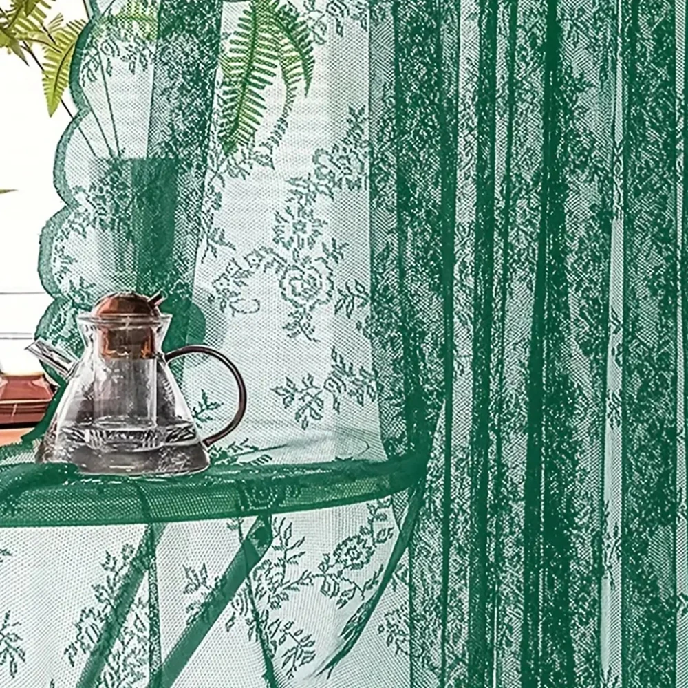 Lace Curtain Green Curtain Lace Curtain Fabric Water Wave Hollow Transparent Curtains