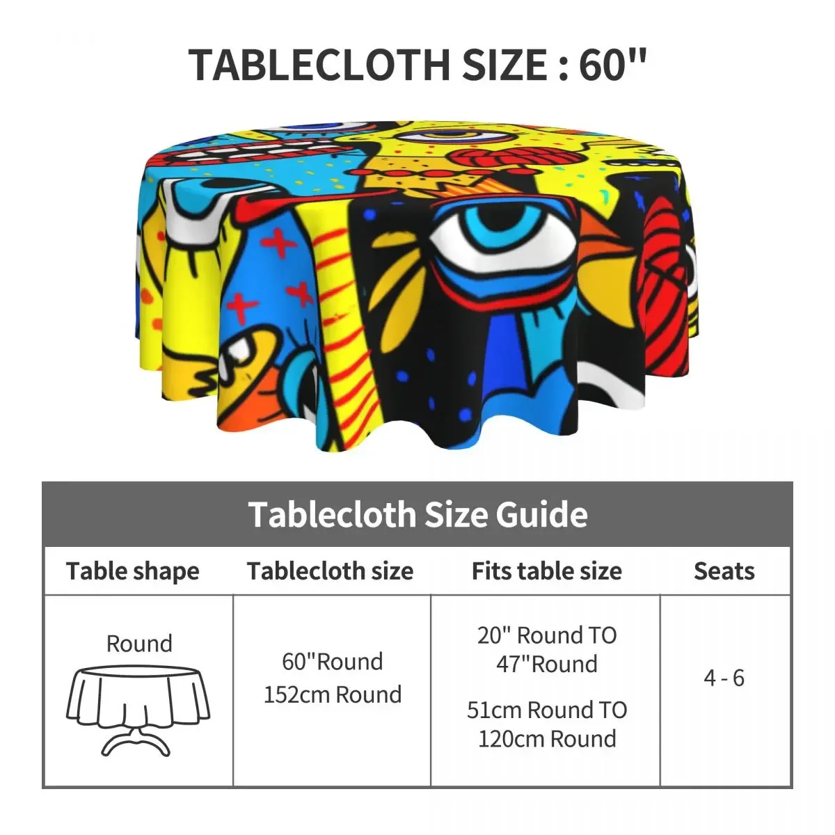 Picasso Abstract Round Tablecloth Pop Art Graphic Table Cover For Events Dining Tables Kawaii Protection Table Cover