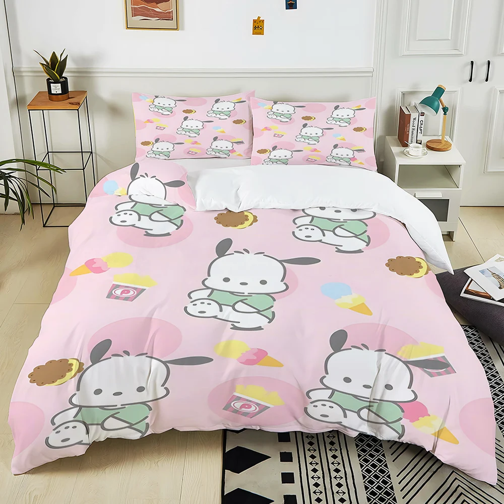 Kawaii Sanrio Pochacco Print Bedding Set 3PC 1 Duvet Cover 2 Pillowcases Adult and Children Bedding Set Luxury Bed Comforter Set