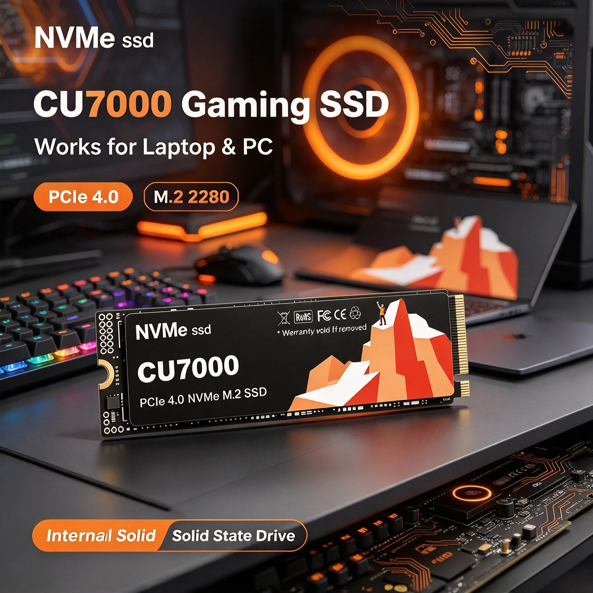 High Speed CU7000 SSD M.2 NVMe Internal Solid State Drive PCIe 4.0 Gaming Drive Works for Laptop PC Hard Disk