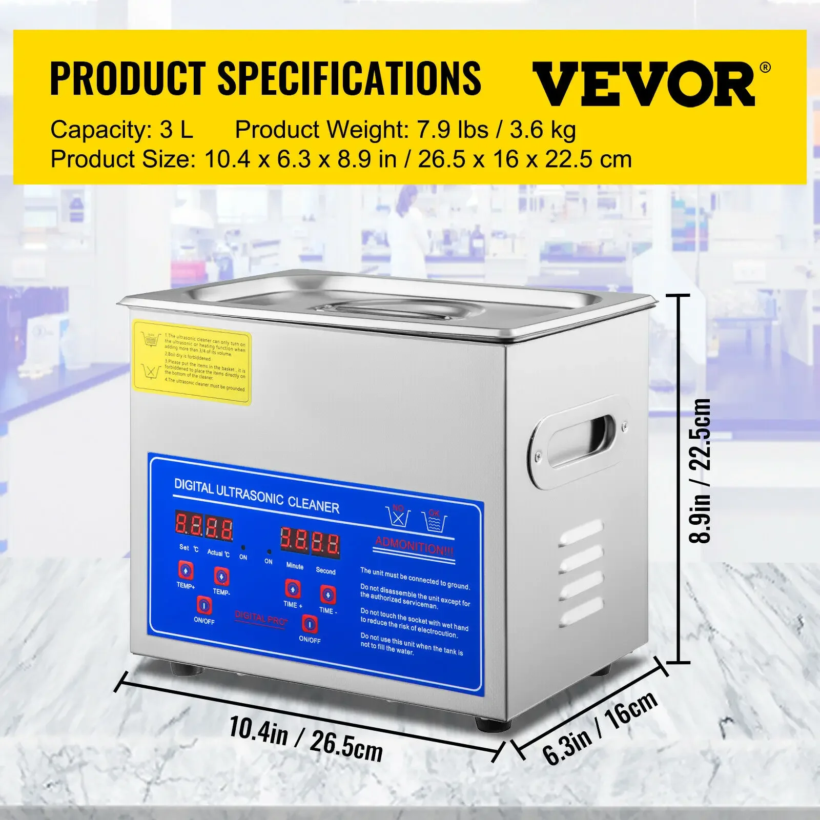 Vevor Máy Đo Tắm 3L Công Suất Có Thể Điều Chỉnh 120W Nhẫn Đồng Hồ Kính Làm Móng Răng Giả Cổ Công Cụ Phần