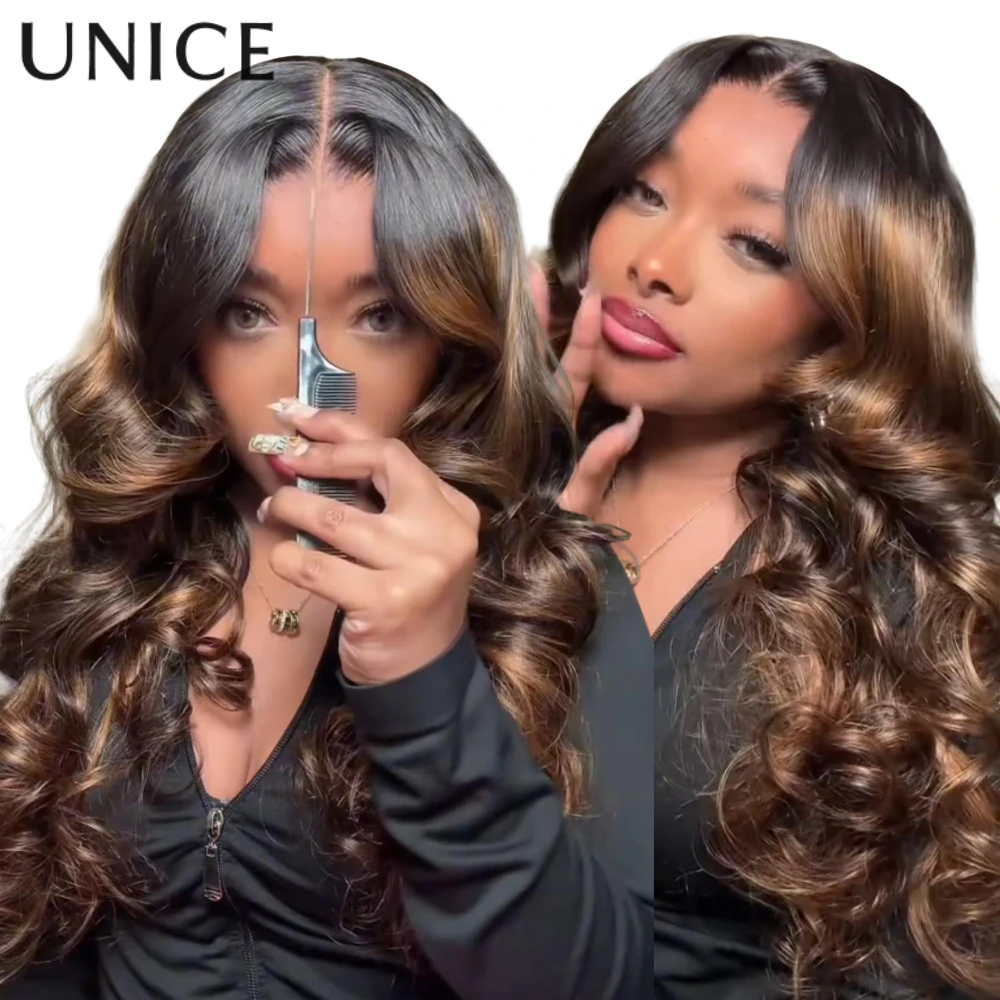 

UNice 7x5 Bye Slip ™ Бесклеевой парик Balayage Highlight Объемная волна Парик из человеческих волос с шнурком 150% 180% Плотность