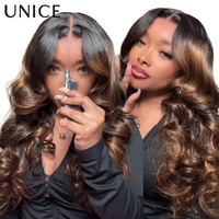 UNice Hair 7x5 Bye Bye Knots Balayage Highlight Body Wave Wig Pre Cut Pre Bleached Glueless Wig Human Hair 150% Density
