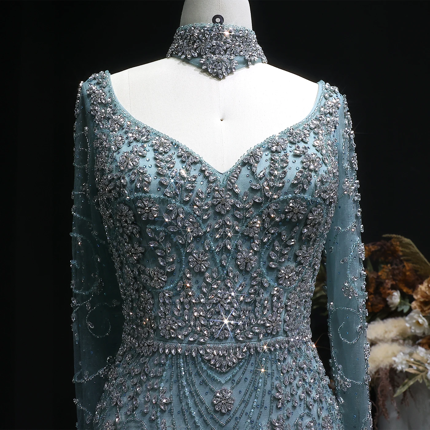 Sharon Said Luxuriöses Arabisches Dubai Rosa Meerjungfrauenkleid mit Langen Ärmeln, Perlenbesetztes Formelles Abendkleid für Hochzeit, Party, Ball, SS181 Maßanfertigung – Detail 31