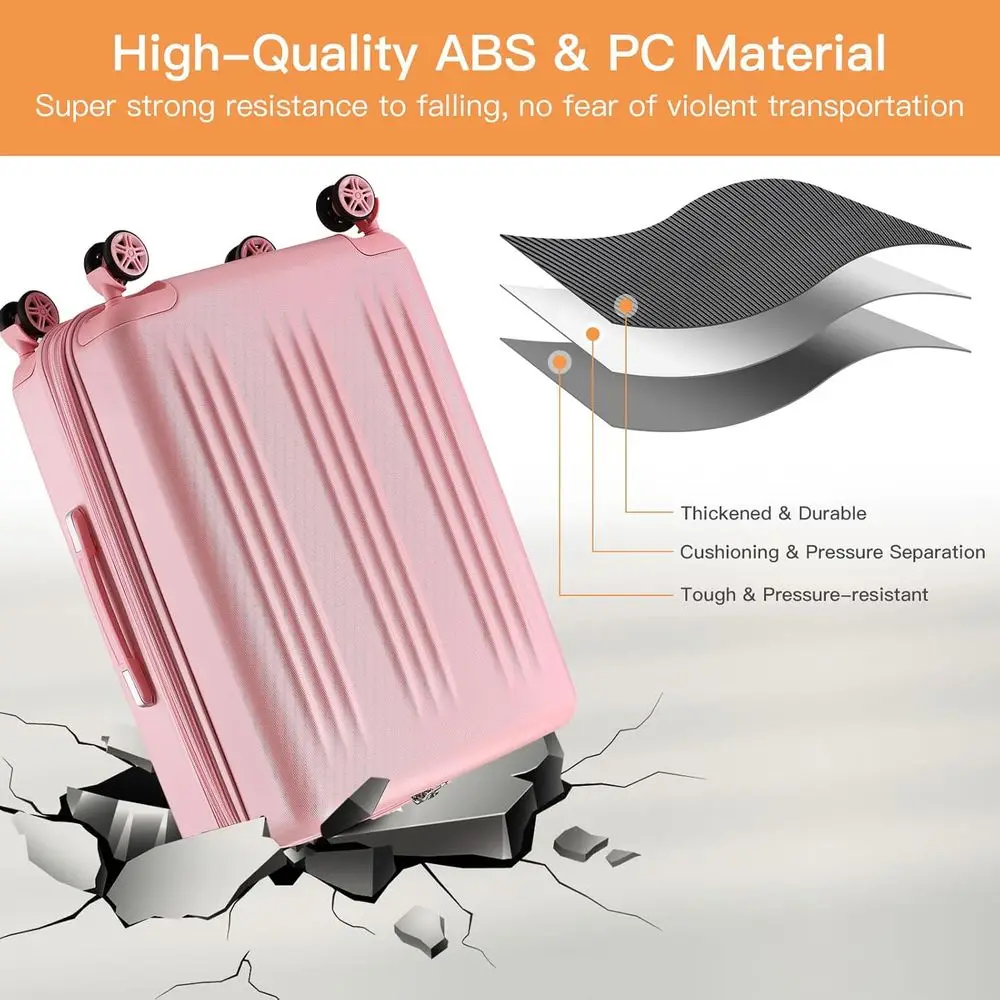 Pink 24 Medium Hardside Suitcase with Expandable Capacity, Quiet Spinners, TSA Lock, and Scratch-Resistant PC+ABS Material