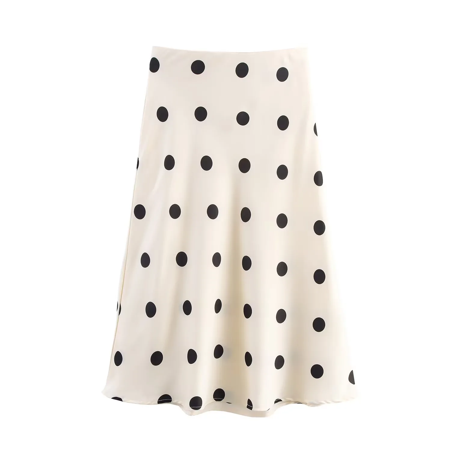 

2026 Retro Polka Dot Satin Midi Skirt Women High Waist Elegant Silk Like A-Line Long Skirts French Style Office Lady Jupe