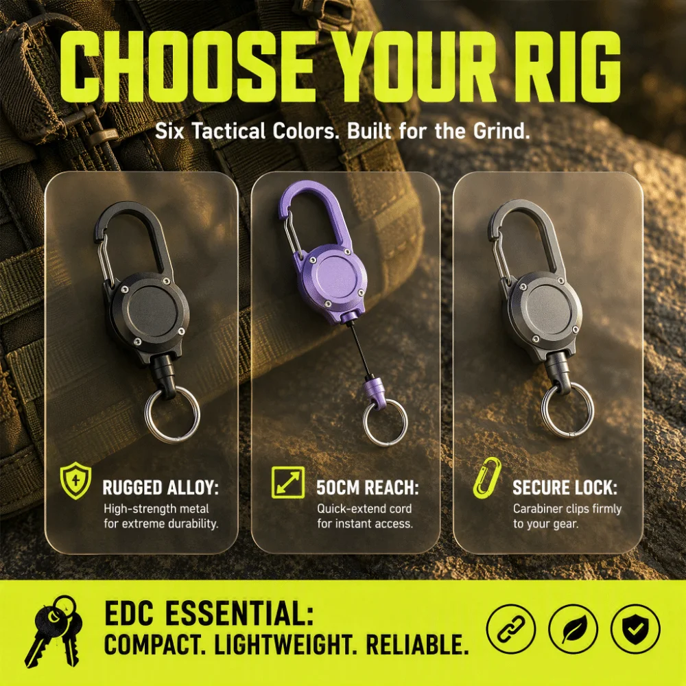 Aluminum Alloy Retractable Keychain Heavy Duty Wire Rope Retractable Key Chain Portable Steel Cable Retractable Key Holder