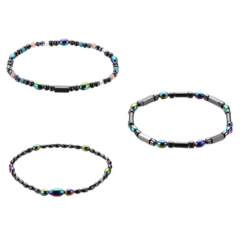 

3pcs Magnetic Black Hematite Anklet Lightweight Fashion Beading Design Adjustable Magnetic Ankle Chain Jewelry Gift