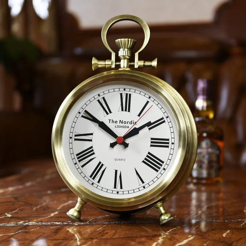 

Nordic simple fashion silent desk clock European living room creative American retro pocket watch desktop clock antique clock