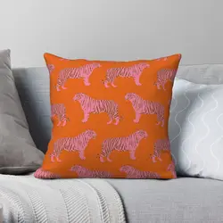 Tiger In Pink And Orange Pillowcase Polyester Linen Velvet Pattern Zip Decorative Throw Pillow Case Sofa Seater Cushion Cover