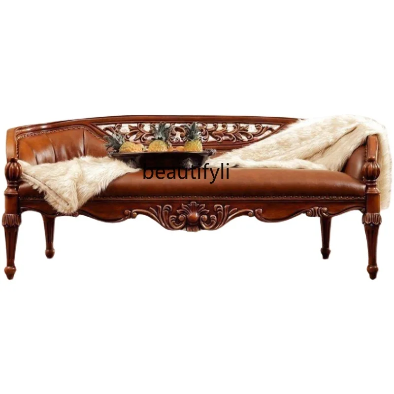 

American-Style Solid Wood Bed End Stool Leather Bed Backrest Bench Home Doorway Shoes Changing Bedroom Bed Front Footstool