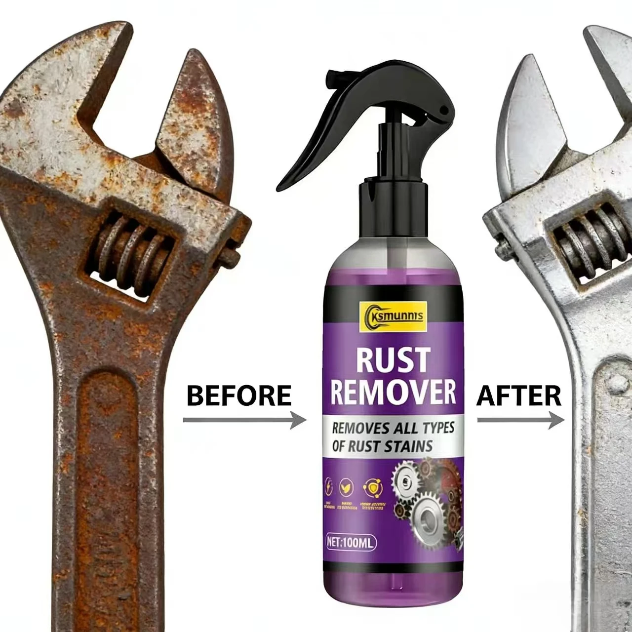 100ML Ksmunns Rust Remover for BMW Toyota – Removes All Rust Stains, Auto Metal Parts Rust Removal, Effective Car Care Tool