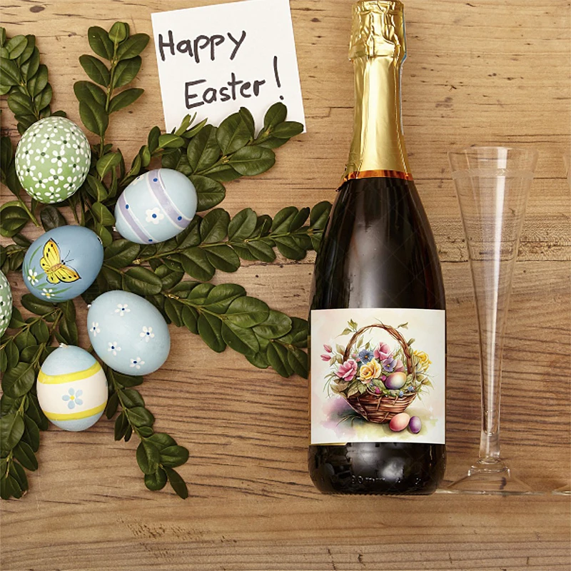 9pcs Happy Easter Party Decoration Sticker Classic Cartoon Easter Bunny Easter Egg Wine Bottle Sticker Easter Party Decoration