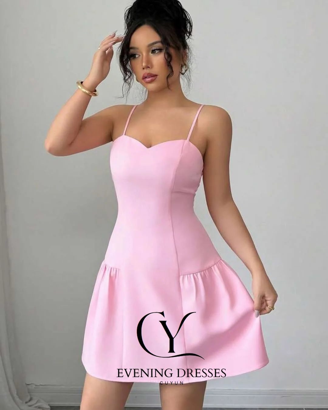 CUYUN Mini vestidos de fiesta de color rosa, vestido de fiesta corto con tirantes finos y bufanda, vestidos de fiesta de línea A personalizados 2026