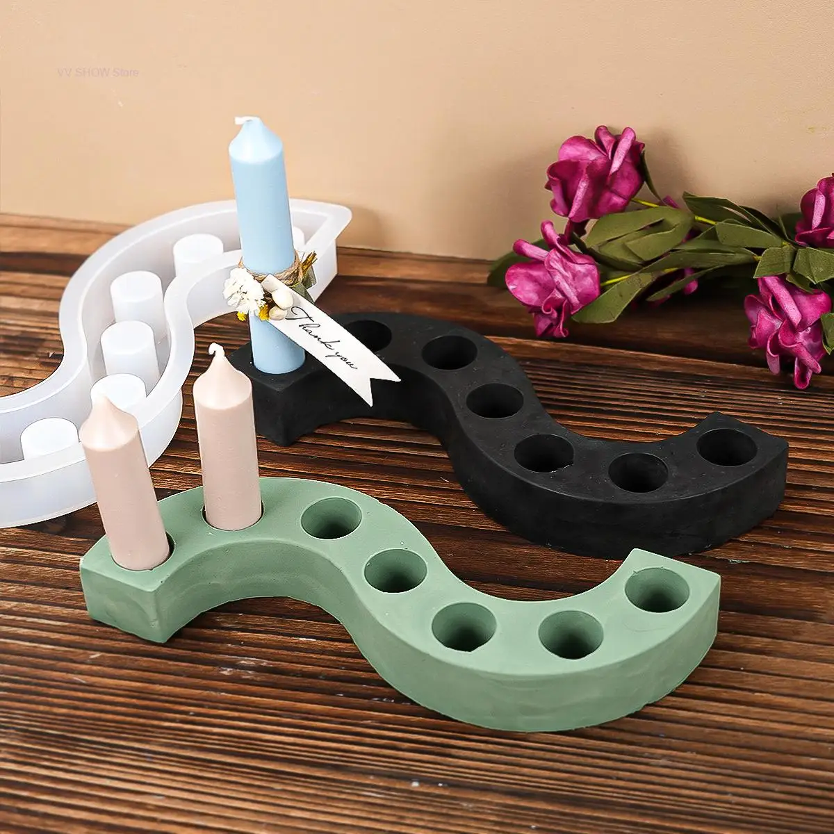 S-Shaped Candle Holder Silicone Mold Creative Concrete Ornaments 3D 7 Hole Candlestick Gypsum Casting Molds DIY Handmade Crafts