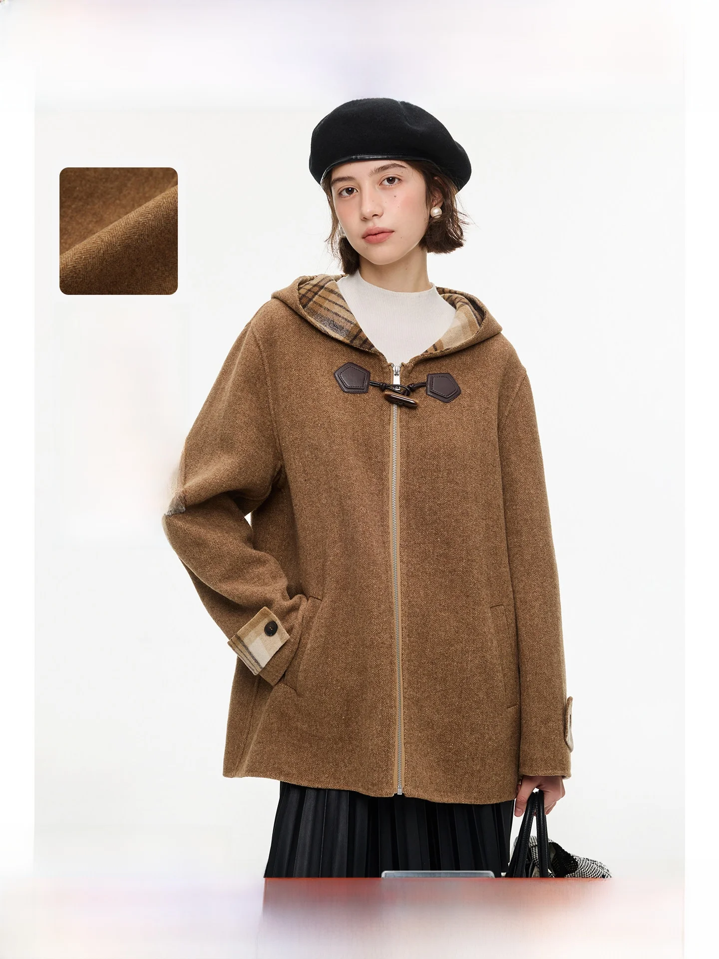 

Женское шерстяное пальто большого размера, коричневое, бархатное, двустороннее, с капюшоном, свободного кроя, больших размеров, зимнее, повседневное, на пуговицах, утепленное