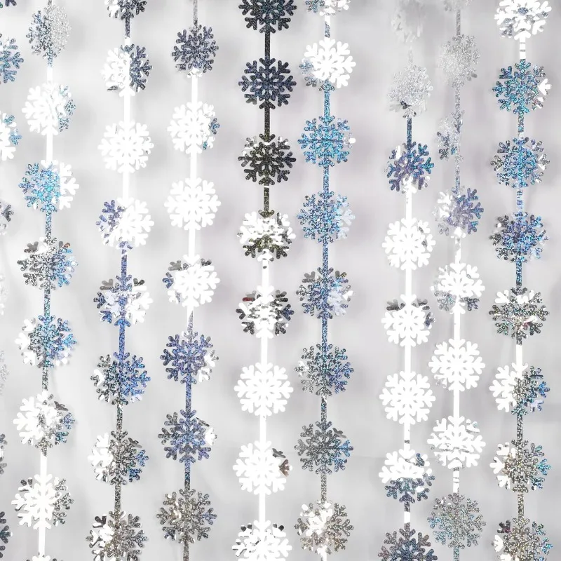 1x2M Silber Party Schneeflocke Vorhang Hintergrund Hängende Folie Fransen Schneeflocke Streamer für Weihnachten Winter Gefrorene Geburtstag Party Dekor – Detail 5