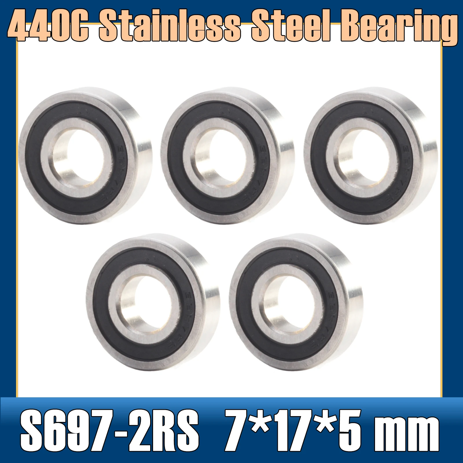 S697RS Bearing 7*17*5 mm ( 10 PCS ) S697 RS 697 440C Stainless Steel S697-2RS Ball Bearings