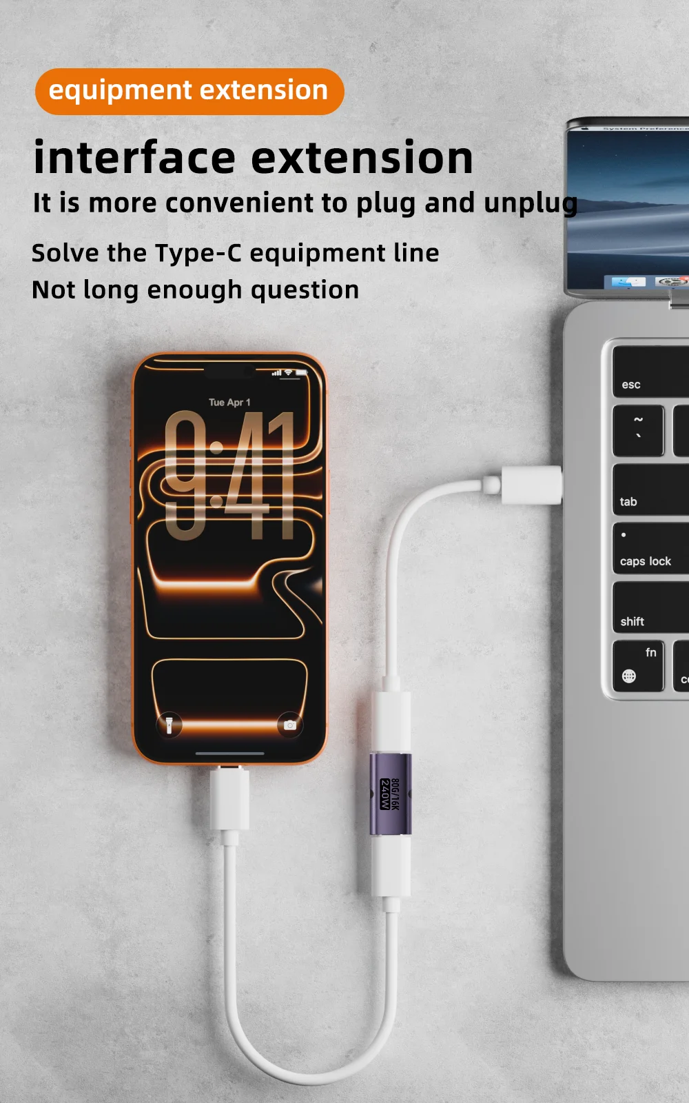 PD 240W USB-C Buchse-zu-Buchse Adapter 80Gbps Hochgeschwindigkeit 16K 60Hz - Kompatibel mit Thunderbolt 3/4 MacBook iPad USB-C HUB – Detail 8