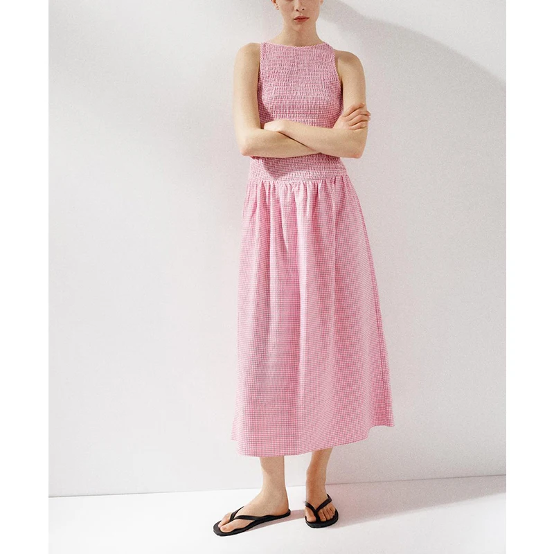 Été nouveauté femmes Midi Dr colmage motif élastique rond Ne Svel 3067329 3067229 décontracté taille haute a-ligne...