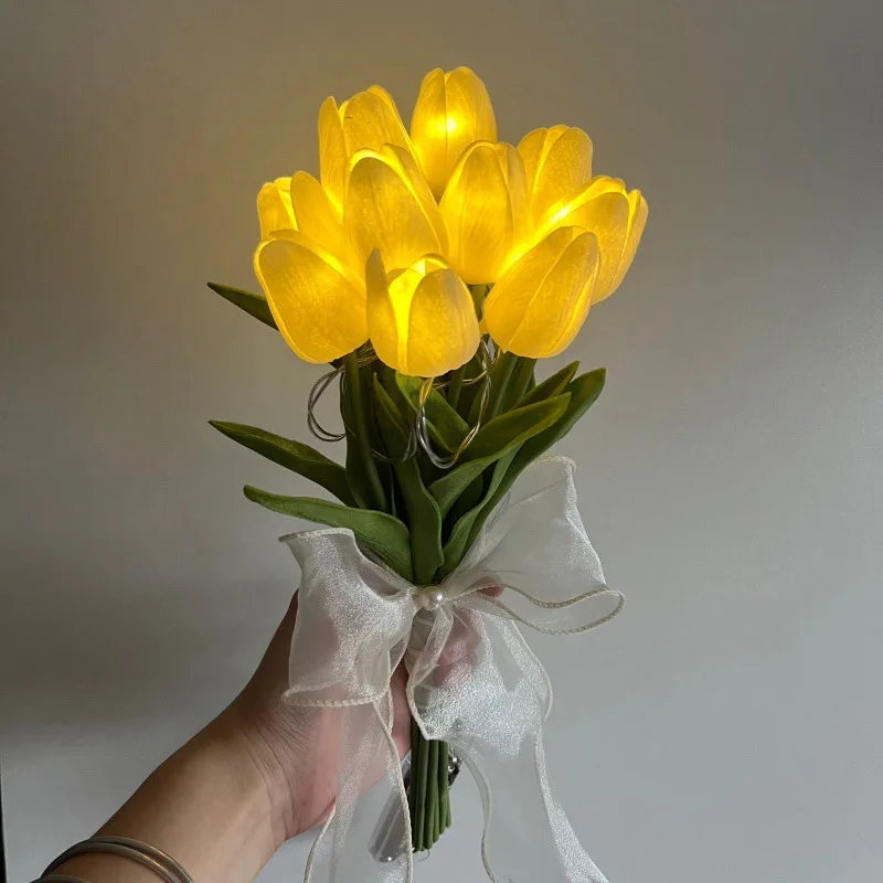 LED Tulip Night Lamp, Simulated Flower Bouquet Imitation Lamp, 5/10Tulips, Household Decoration Atmosphere La