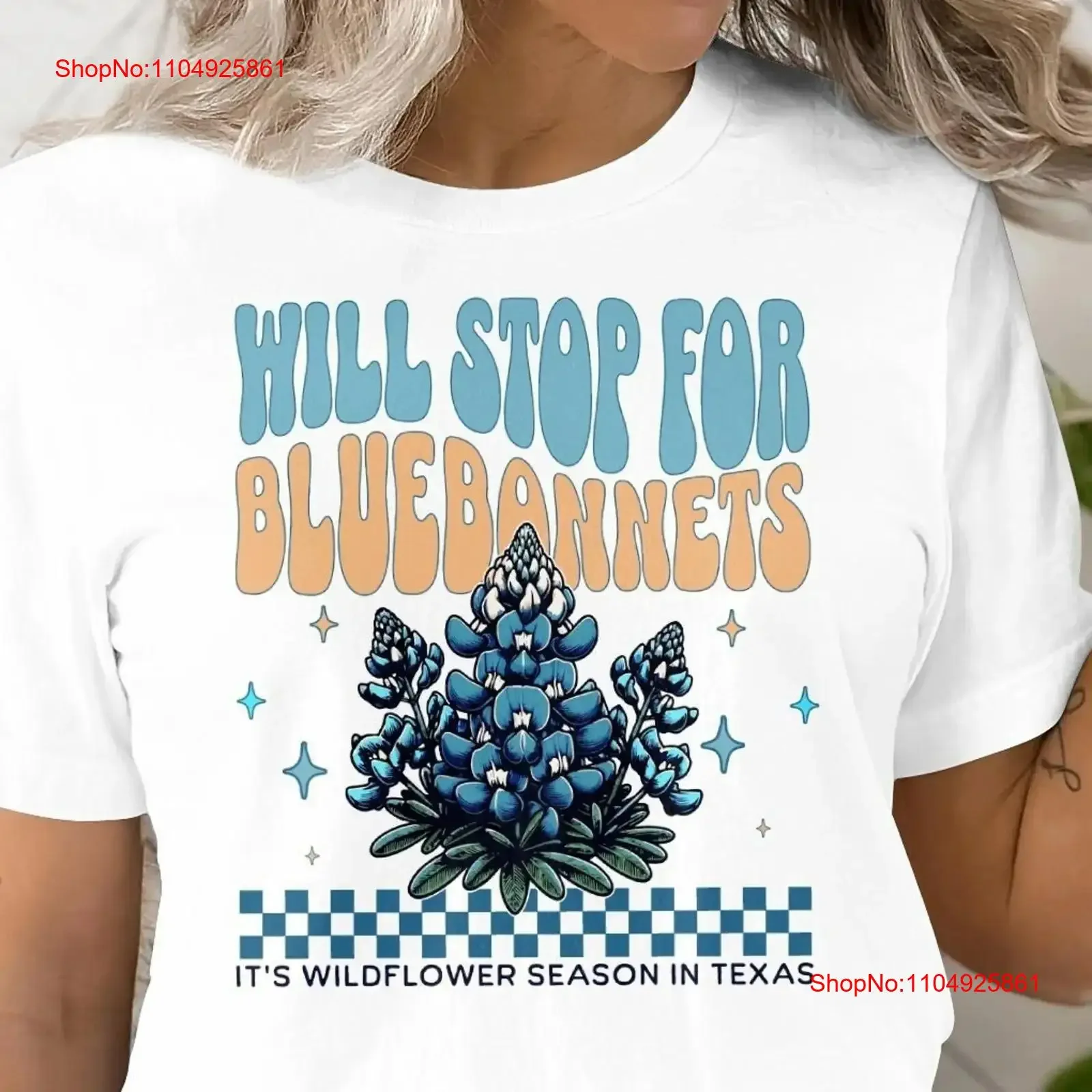 

Ретро Will Stop for Bluebonnets Texas Wildflowers футболка GifT женский винтажный слегка топ для повседневной носки универсальный
