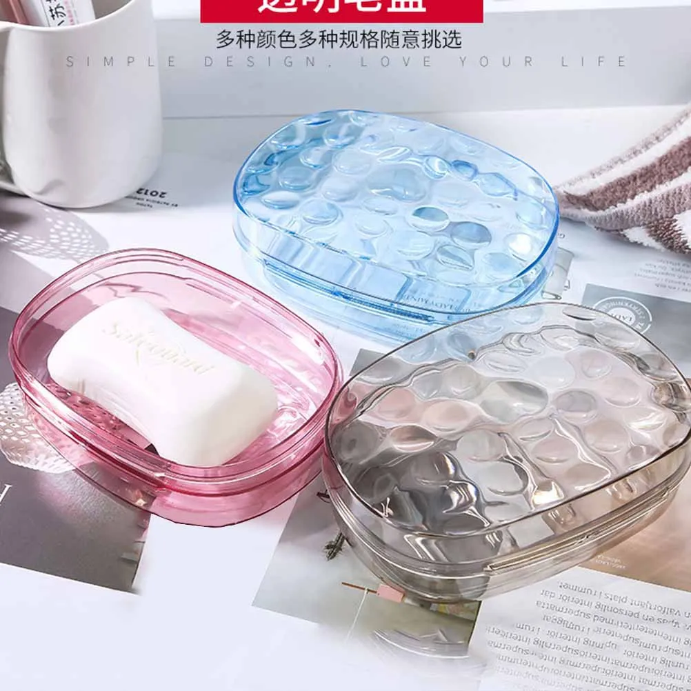 

3Pcs Soap Box Transparent with Cover Shower Soap Storage Soap Dish Soap Basket Soap Holder for Family Use（Red ）