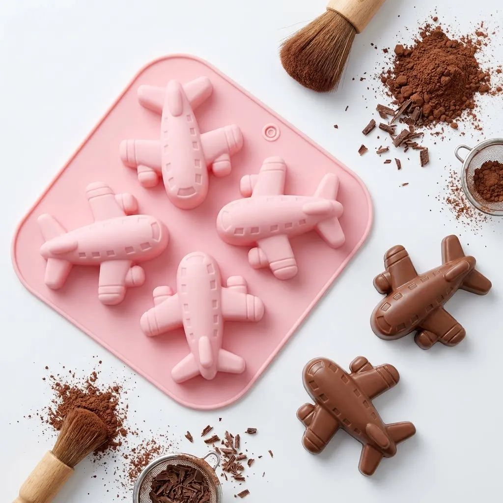 4-Cavity Silicone Airplane Mold for Cake Jelly Pudding Handmade Soap - Cartoon Baking Mould for Kitchen & Dining