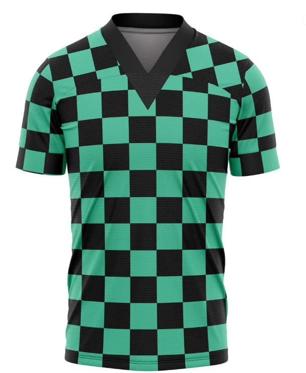 Ghost Slayer Blade Charcoal Jiro Classic Green Black Checkerboard Pattern Anime Leisure Sports Jersey