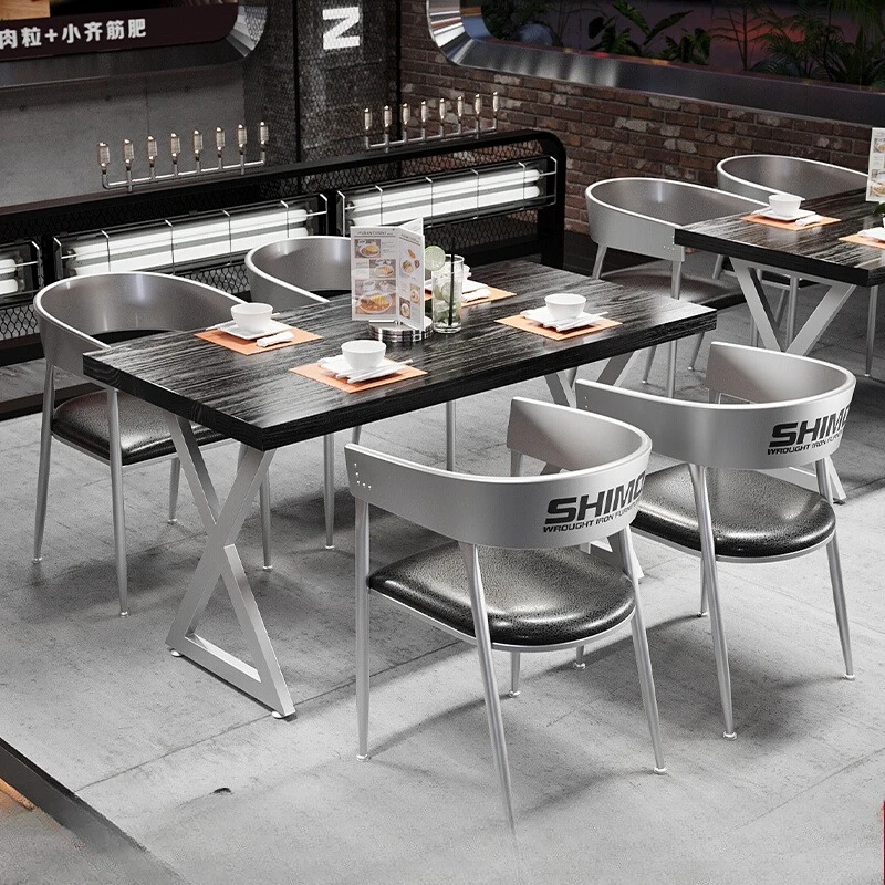 

Milk Tea Shop Table And Chair Combination Cafe Bar Clear Bar Dessert Shop Industrial Style Commercial Wrought Iron Card Seat