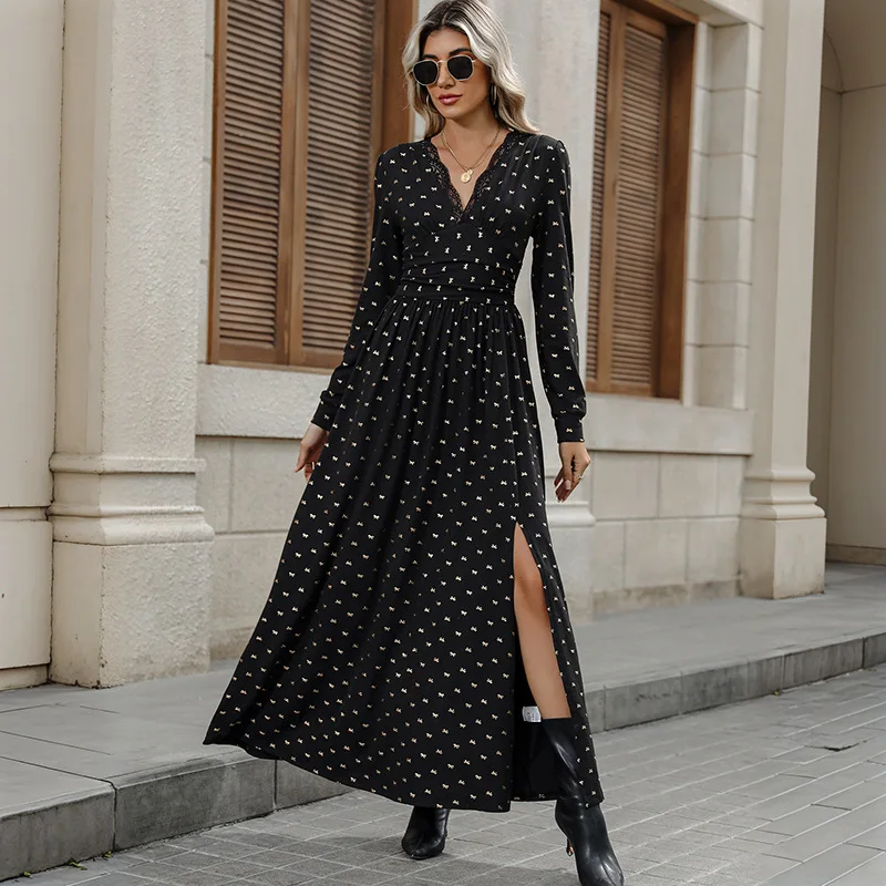 

Dress Women Long Dresses A Line Vestidos V Neck High Waist High Waist Elegant Splice Y2k Streetwear Lace Party Night 2025