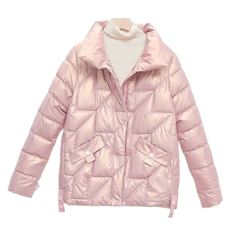 

Glossy Short Down Cotton Coat Female New Korean Version Overcoat Wild Stand Collar Cotton Clothes Loose Winter Padded Jacket