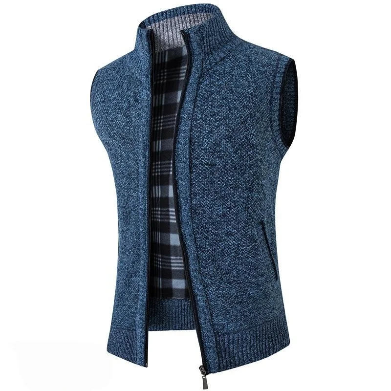 

Autumn Winter Men's Sweater Vest Fashion Loose Casual Thickened Fleece Warm Stand Collar Sleeveless Cardigan Zipper Sweater Vest