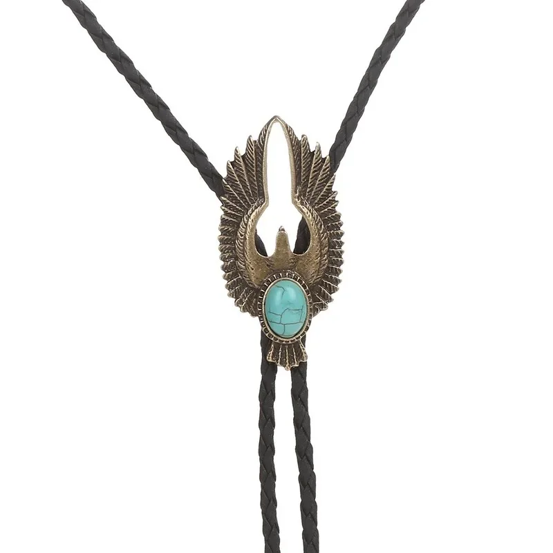 

Turquoise Man Bolo Tie Western Cowboy Eagle Vintage Women Sweater Shirt Chain Pendant Style Bola Tie PU Leather Necklace Kravat