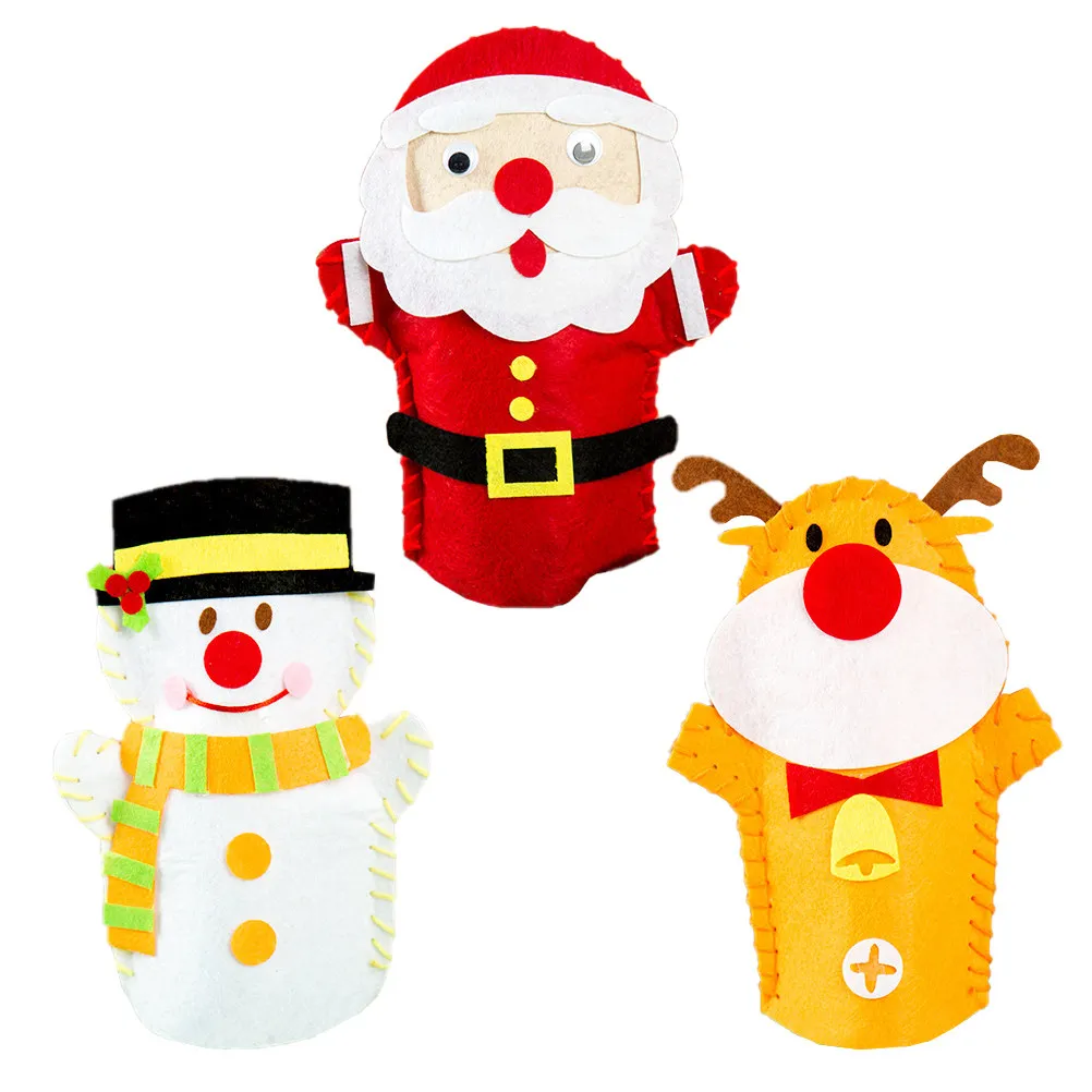 3Pcs Cartoon Christmas Themed Kids Handmade Bags Early Learning DIY Craft Pouches for Kindergarten Educational Activity Storage
