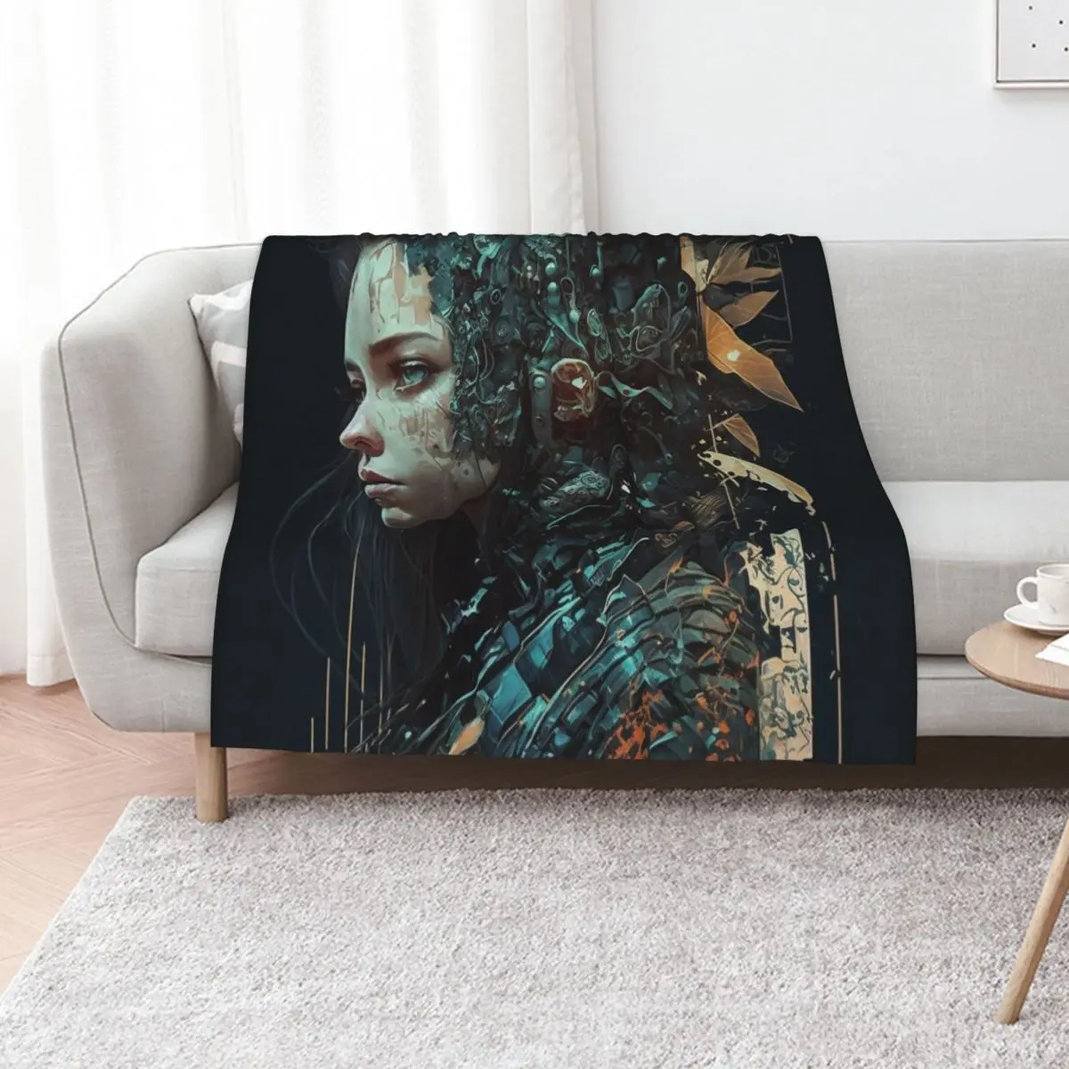 Cyberpunk Girl Throw Blanket Multi Use Warm Blanket for Living Room Bedroom